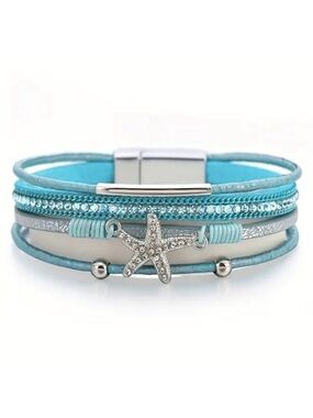 Blue Multi Layer Starfish Crystal Magnetic Bracelet